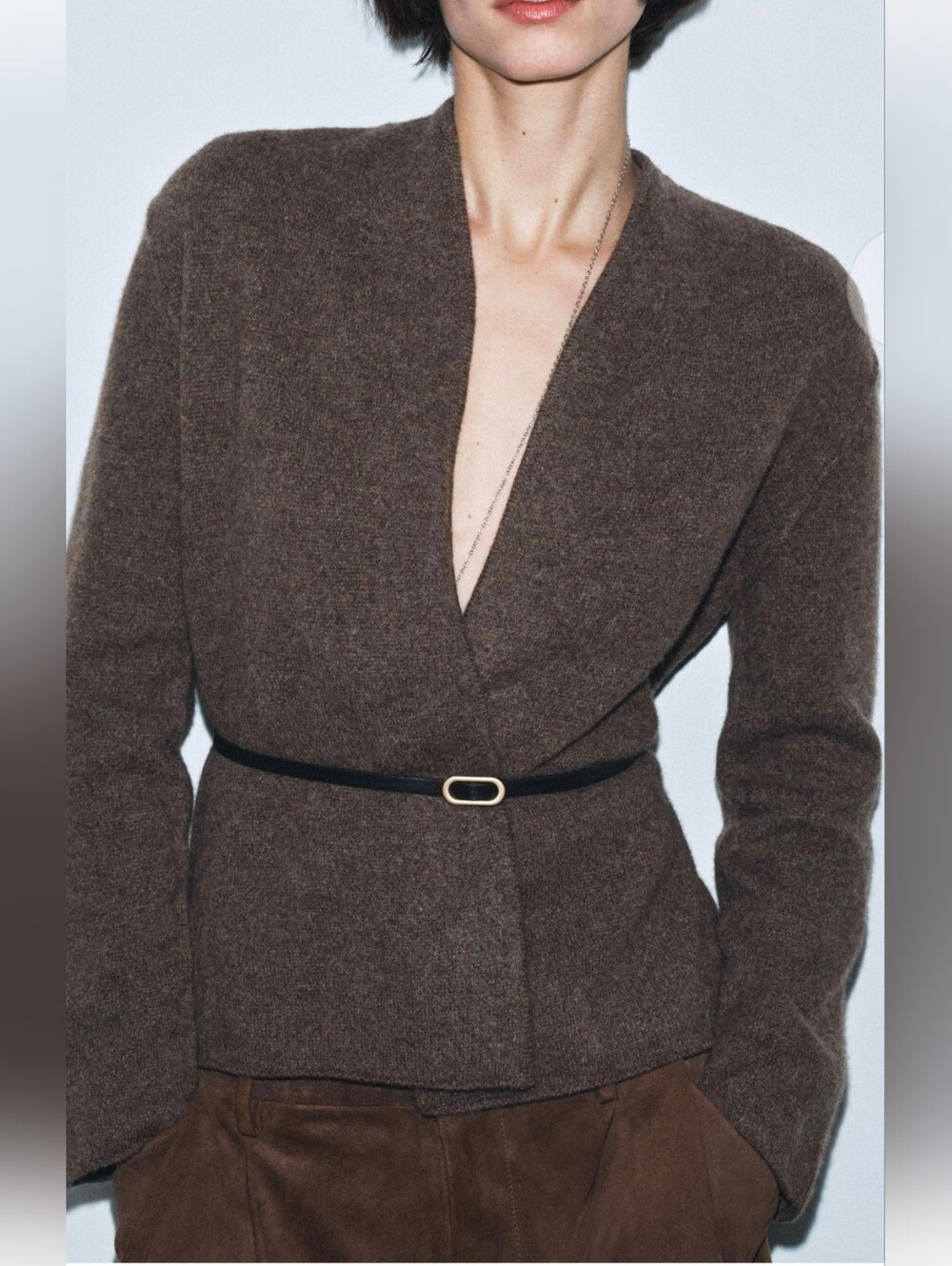 Zara 100% WOOL BELTED Knit JACKET(M)